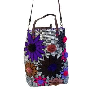 NEW EN SHALLA women's flower appliqués crossbody bag in purple/orange